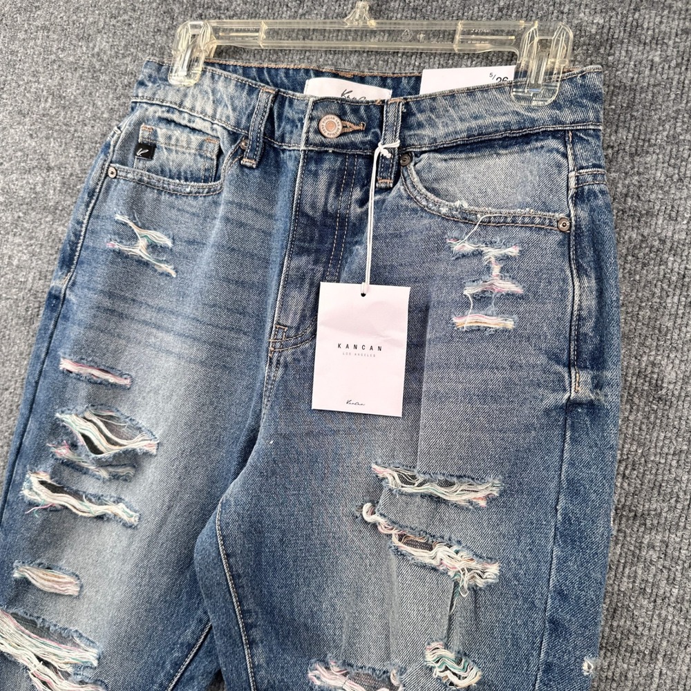 KanCan Relaxed Fit Distressed Jeans Medium Wash Multi Color Thread KC9224M 5/26